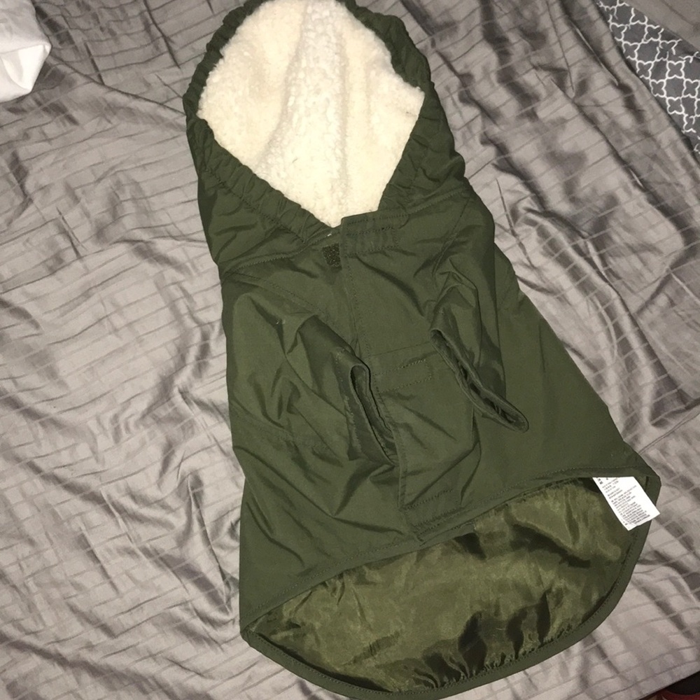 Worn 1 time olive green doggie jacket